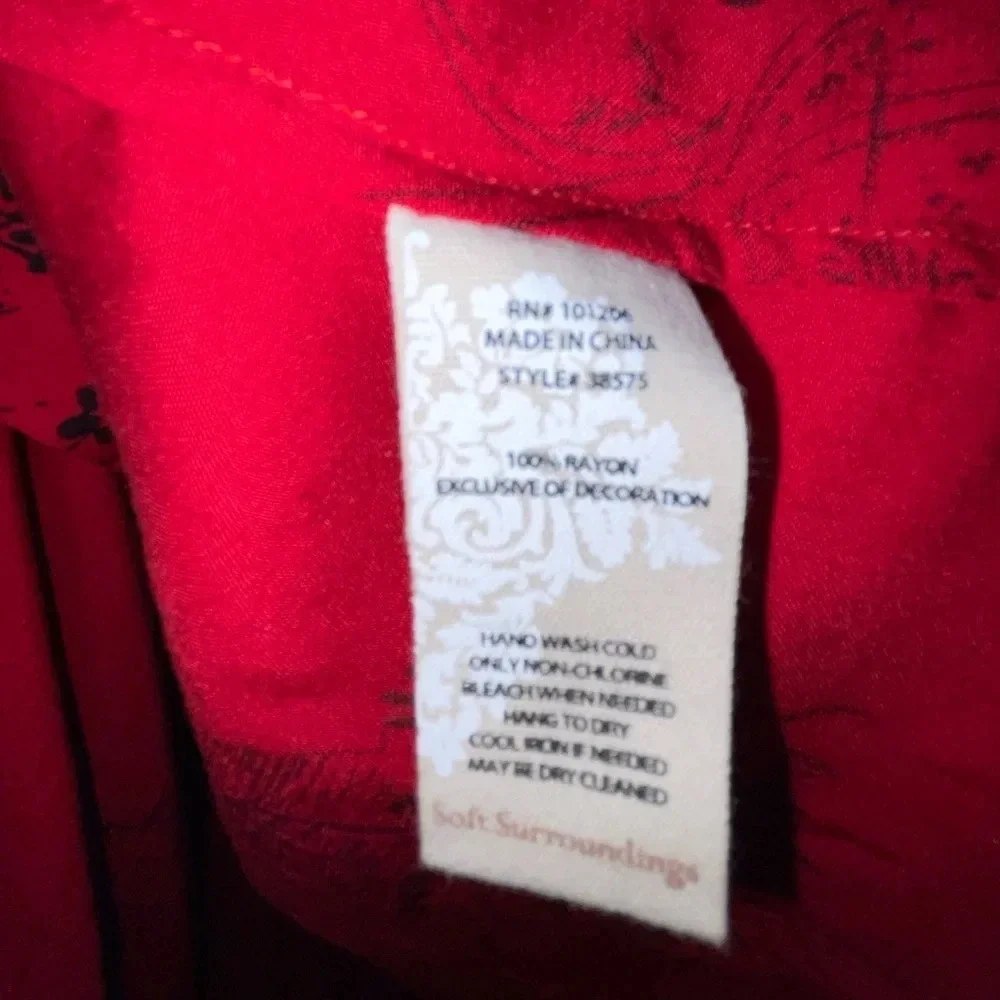 Soft Surroundings Asian Pagoda Tunic Top Size Petite Small Red Lantern Blouse - Picture 9 of 10